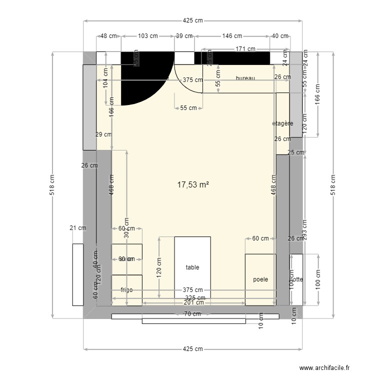 dépendance option2. Plan de 1 pièce et 18 m2