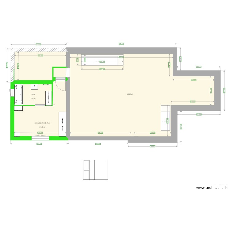 AMENAGEMENT INTERIEUR APRES EXTENSION. Plan de 0 pièce et 0 m2