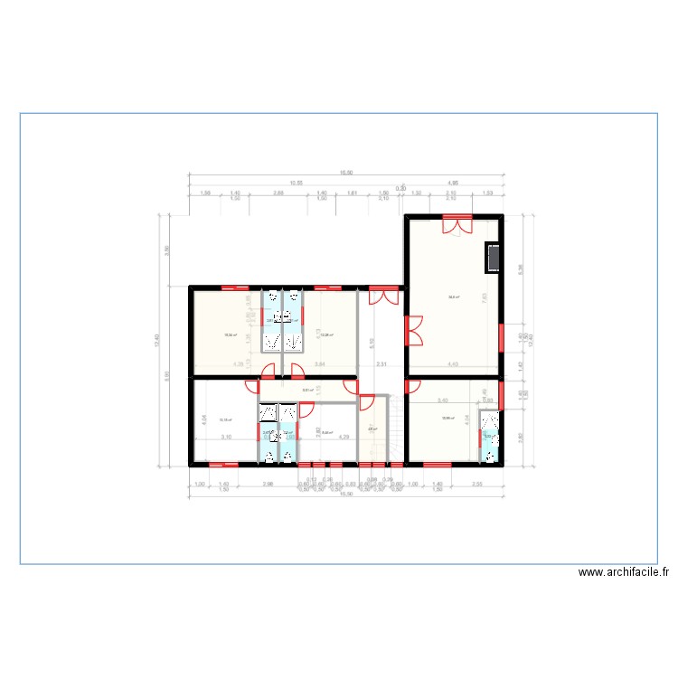 Coloc RDC implantation. Plan de 13 pièces et 123 m2