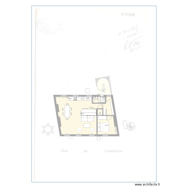 commerce v1. Plan de 2 pièces et 60 m2