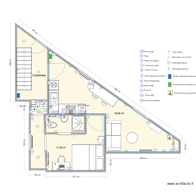 Maldoyenne rdc - elec + commun. Plan de 5 pièces et 42 m2