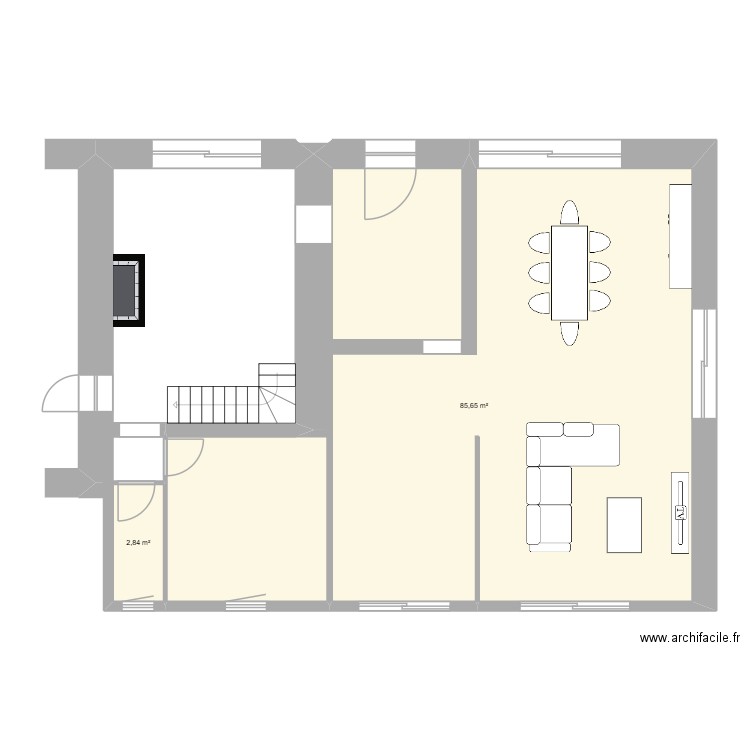 Maison. Plan de 2 pièces et 88 m2