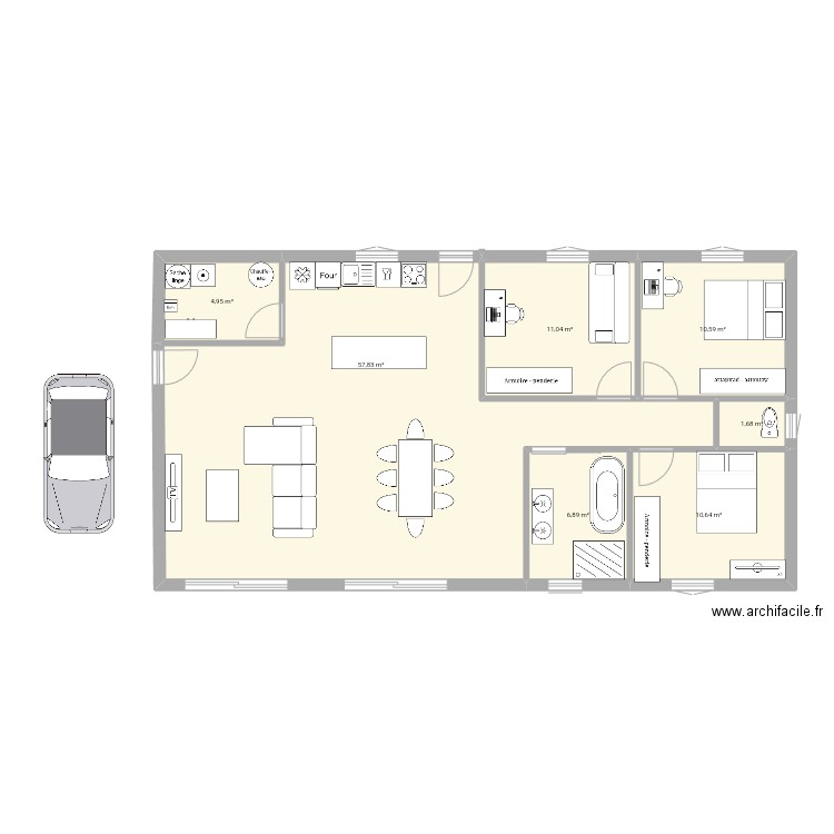 Maison KJT V2. Plan de 7 pièces et 104 m2
