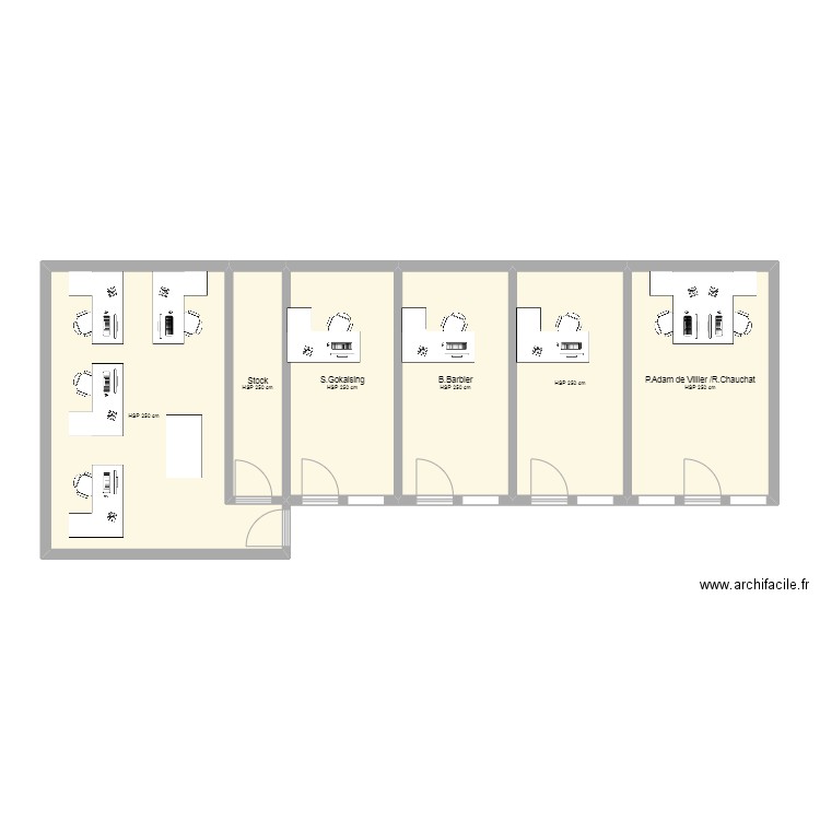 Etage coté Ouest. Plan de 6 pièces et 79 m2