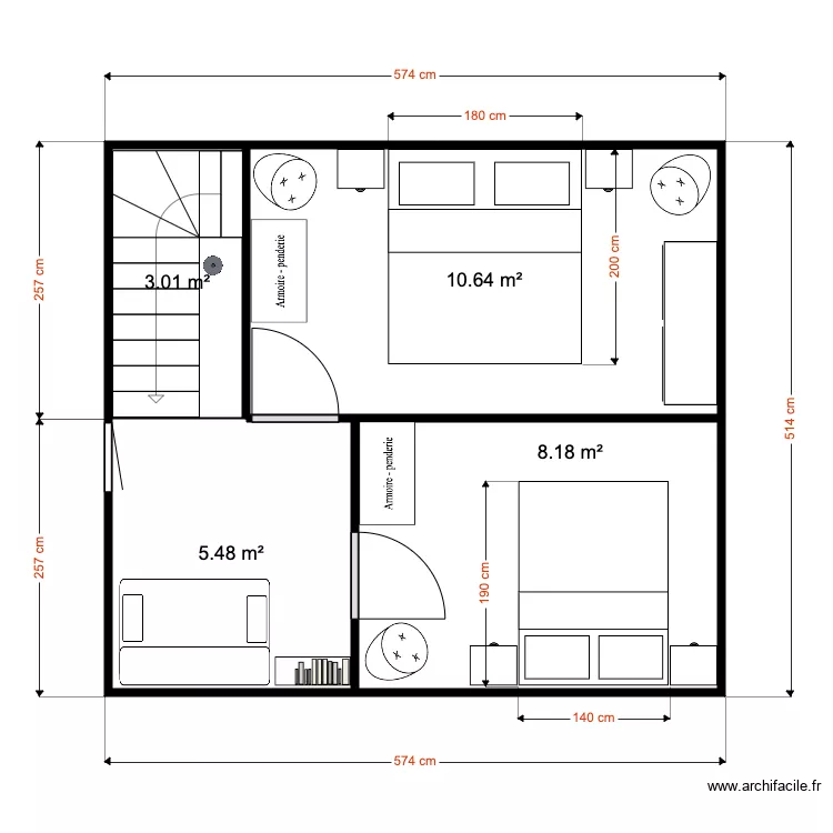 Etage am&eacute;nag&eacute; Chalet 28 m2. Plan de 