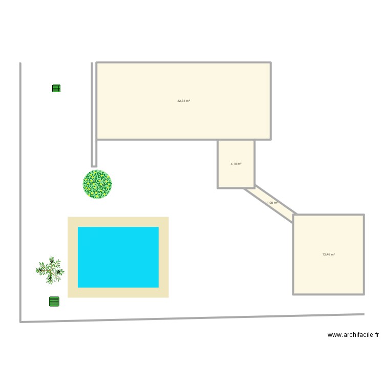 piscine. Plan de 4 pièces et 51 m2