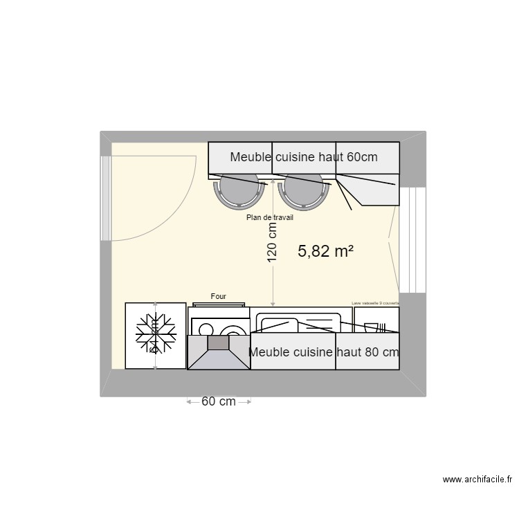 cuisine. Plan de 1 pièce et 6 m2