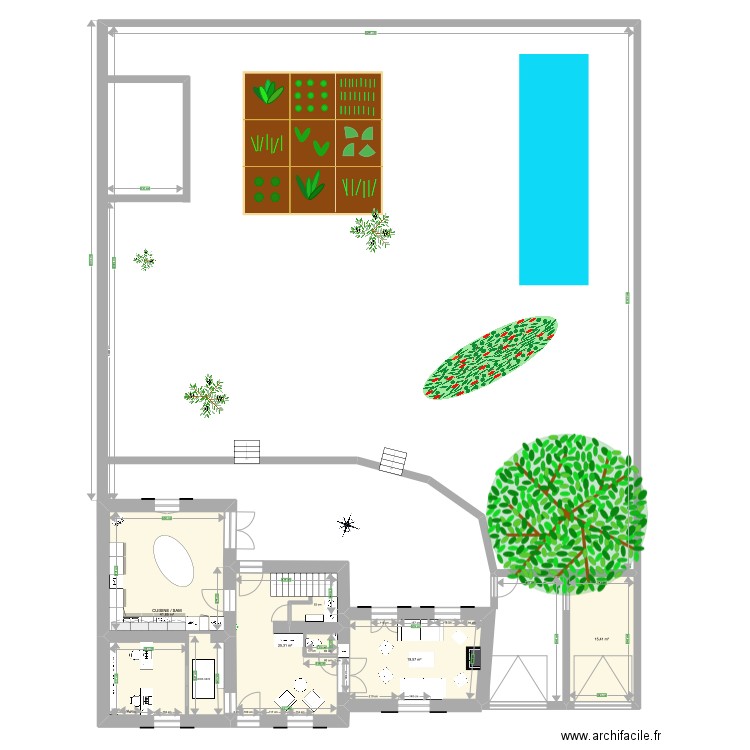 RDC Collonges cuisine Salon. Plan de 4 pièces et 102 m2