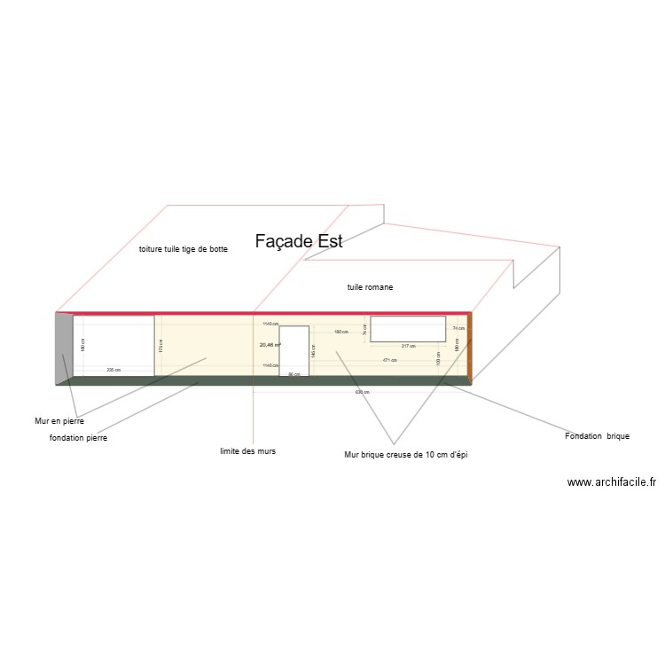 Façade Est TUI. Plan de 1 pièce et 20 m2