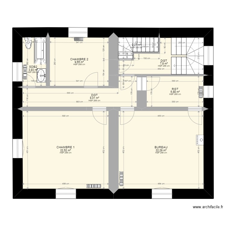 BROIHIER_R+2. Plan de 8 pièces et 82 m2