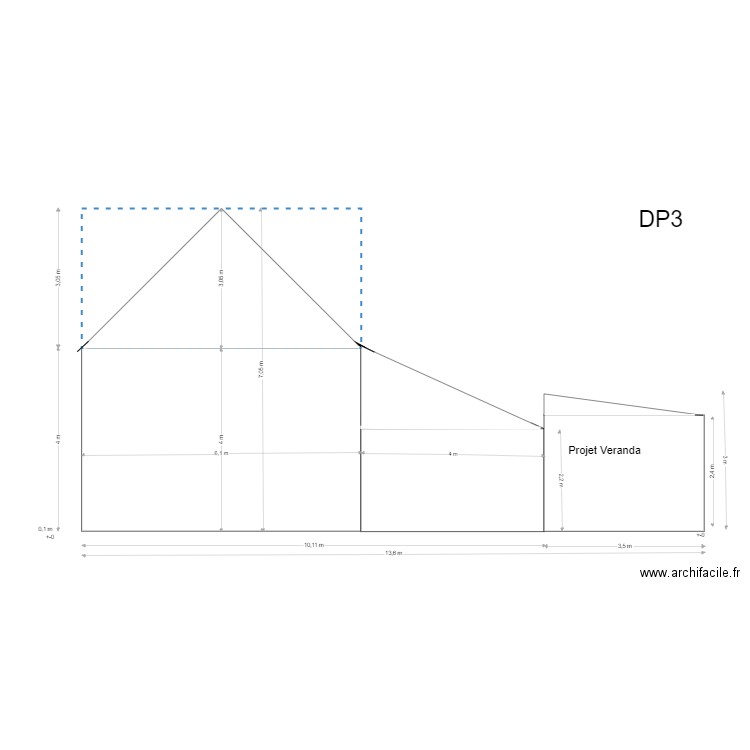 Coupe Projet veranda . Plan de 0 pièce et 0 m2