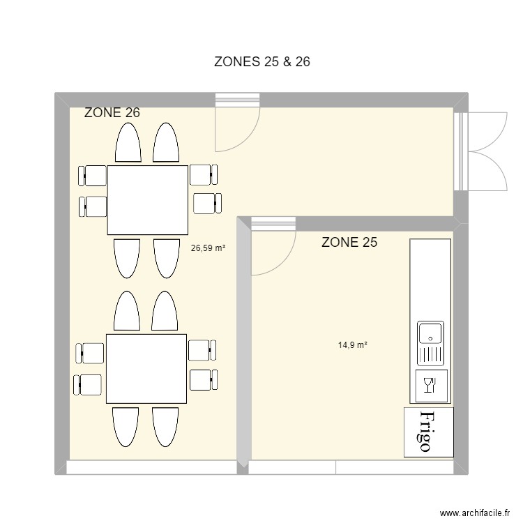 ZONES 25 & 26. Plan de 2 pièces et 41 m2