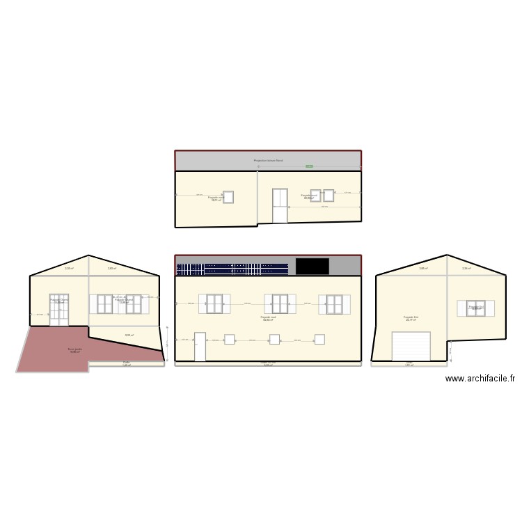 Plan façadesPV. Plan de 18 pièces et 235 m2