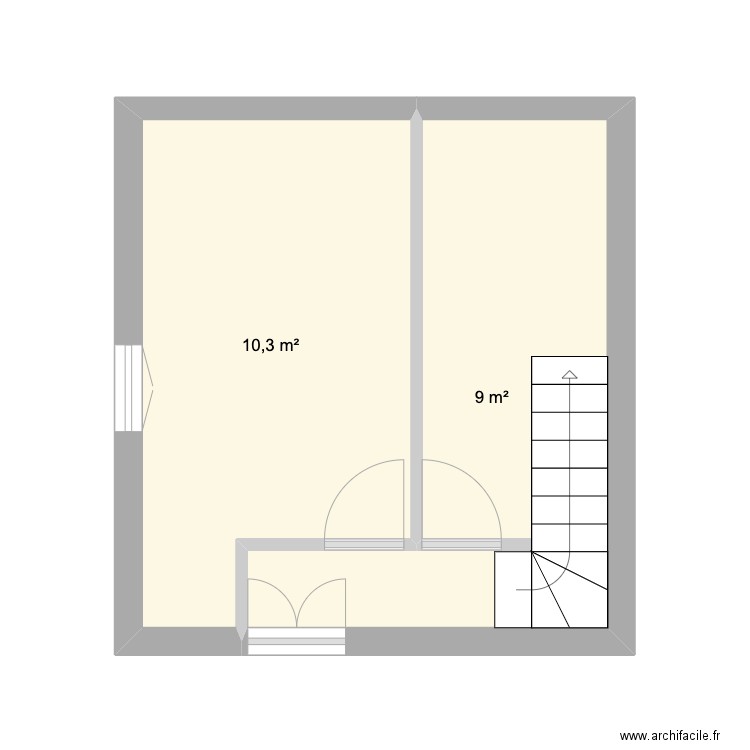 tan rouge dabet RDC. Plan de 2 pièces et 19 m2