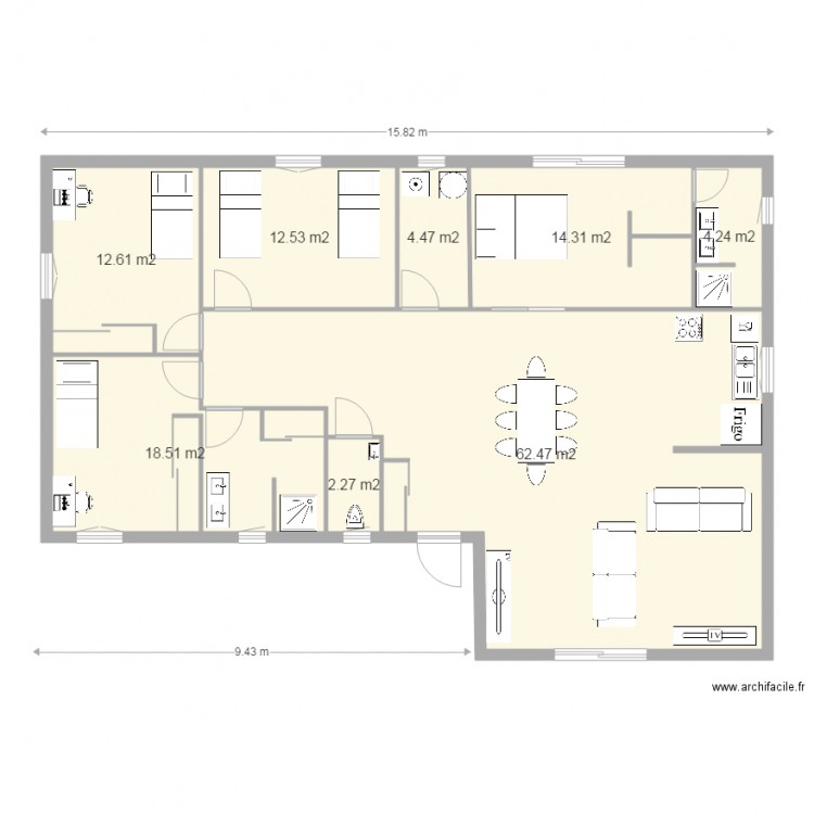 MAISON EN L. Plan de 0 pièce et 0 m2