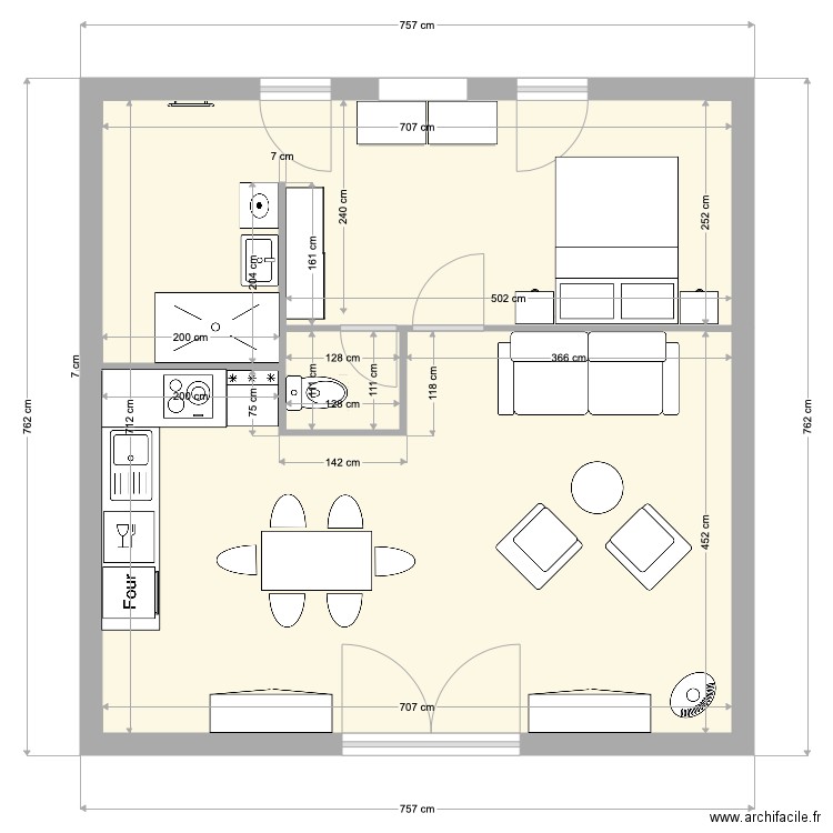 Chalet. Plan de 2 pièces et 49 m2