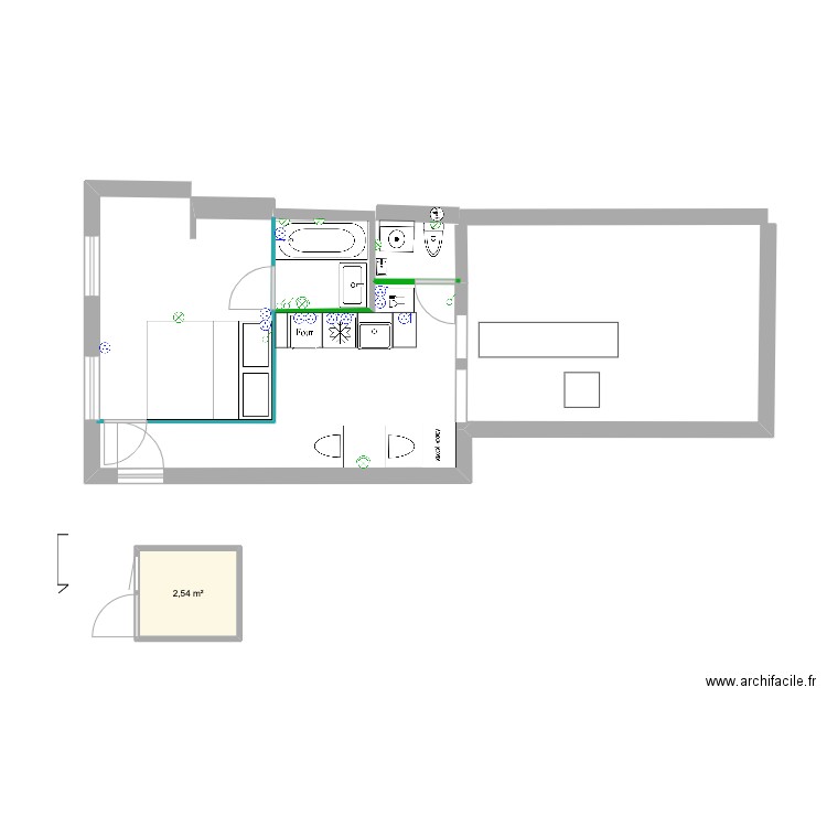 Appart 07.2022. Plan de 1 pièce et 3 m2