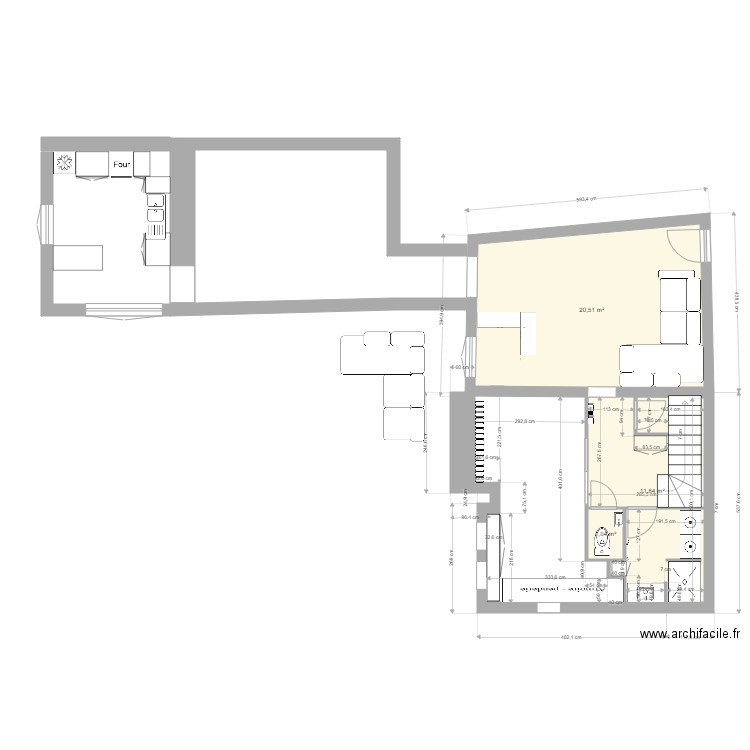 salon et chambre 1. Plan de 3 pièces et 33 m2