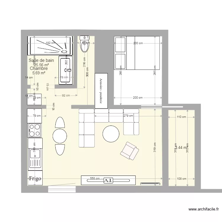 Studio 32m2 NVELLE VERSION CHAMBRE 2. Plan de 