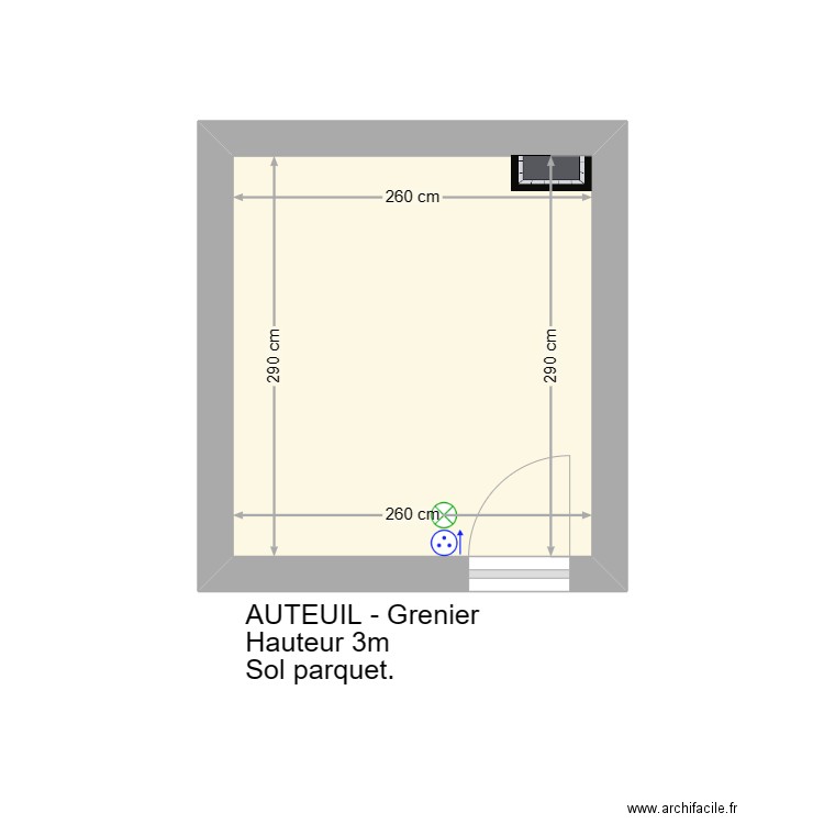 AUTEUIL - GRENIER. Plan de 1 pièce et 8 m2