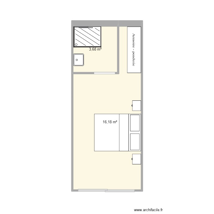 chambre. Plan de 2 pièces et 20 m2