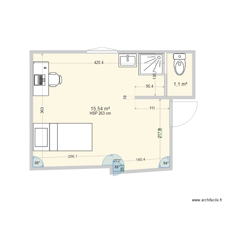 Inf SdB v2. Plan de 2 pièces et 17 m2