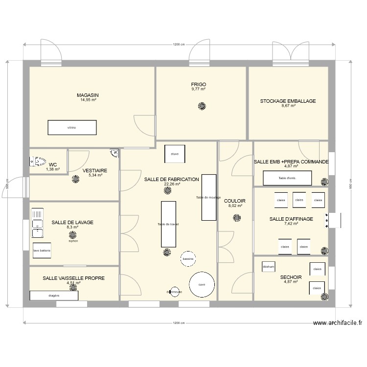 GAEC DE LA MOULIERE 3. Plan de 12 pièces et 100 m2