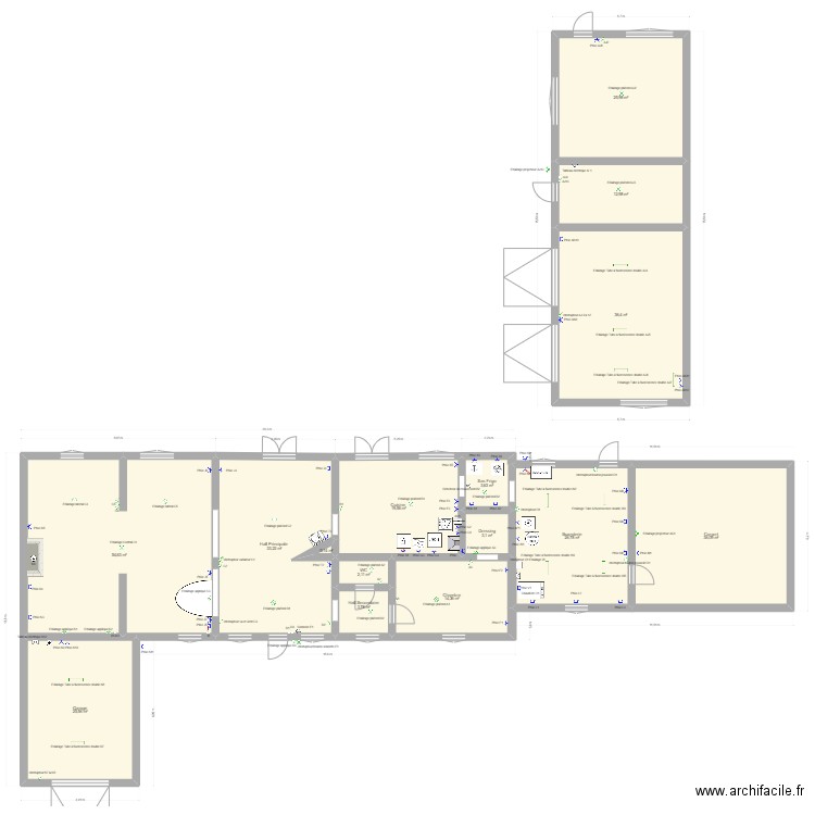 Implentation électrique Avril 23. Plan de 25 pièces et 492 m2