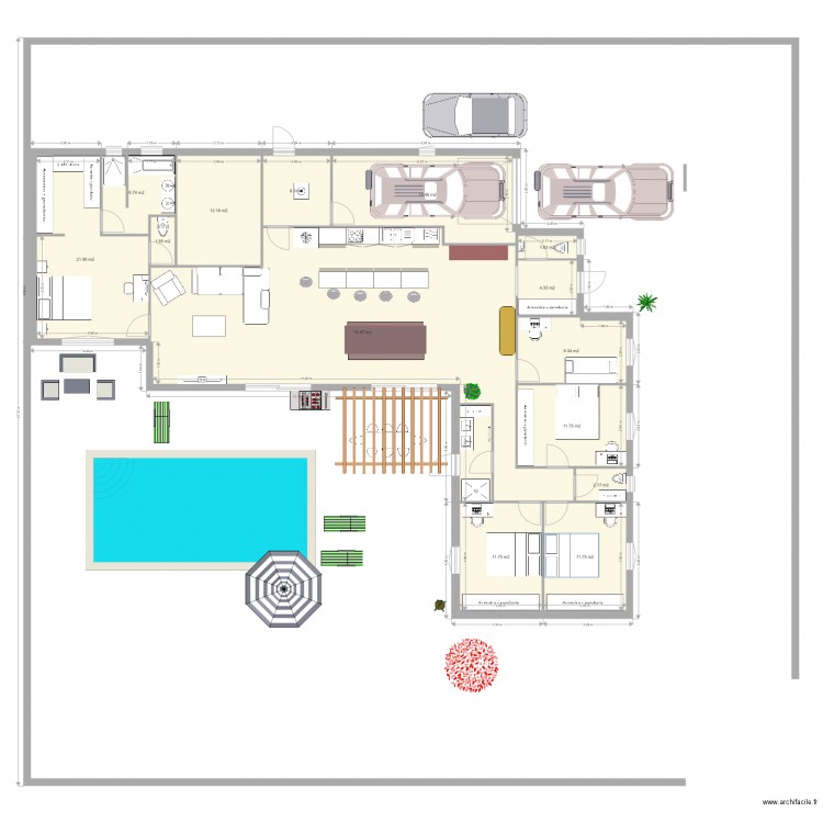 plan en L mitoyen. Plan de 0 pièce et 0 m2