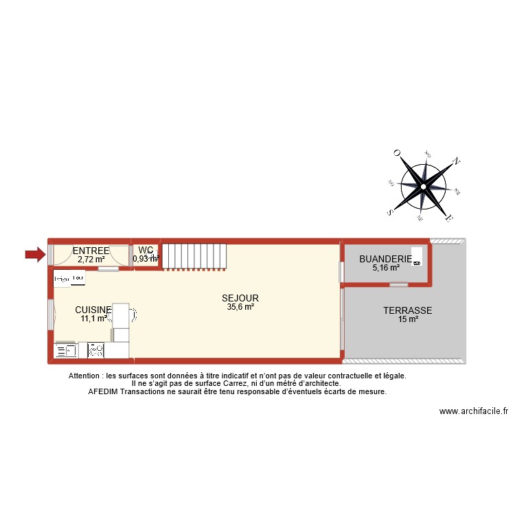 BI 9925 RDC. Plan de 6 pièces et 71 m2