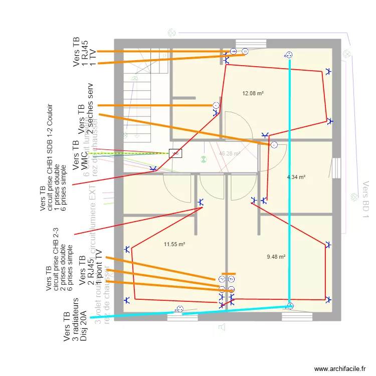 Plans elec etage prise radiateur manu. Plan de Plans elec etage prise radiateur manu. Plan de