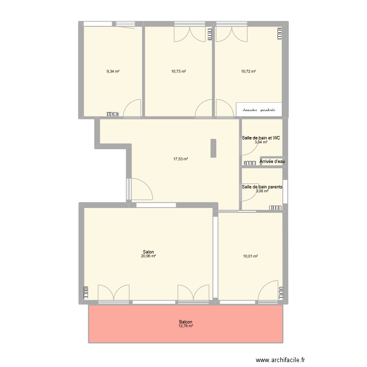 67-1. Plan de 10 pièces et 98 m2