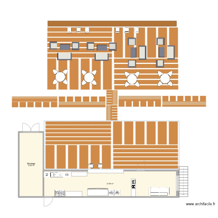 Accueil /restauration 1. Plan de 2 pièces et 40 m2