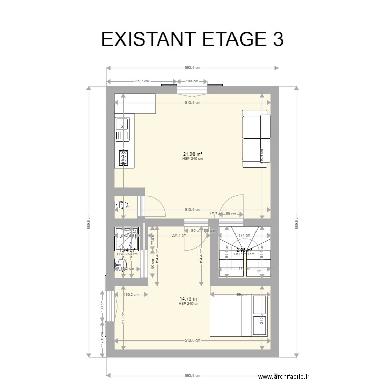 EXISTANT ETAGE 3. Plan de 4 pièces et 40 m2