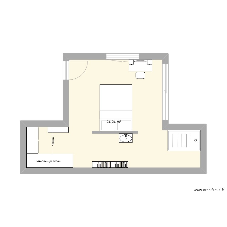 chambre EL. Plan de 1 pièce et 24 m2