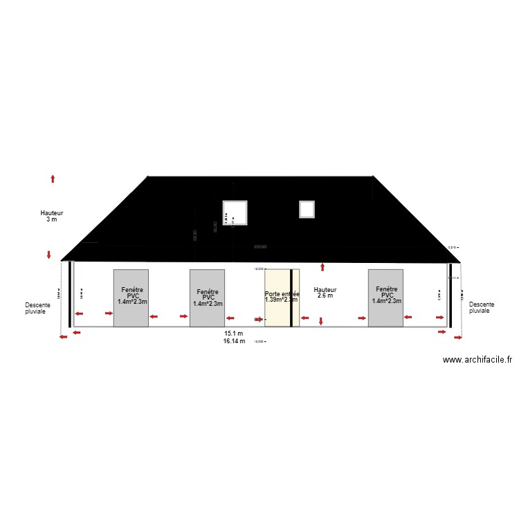 FACADE AV. Plan de 1 pièce et 39 m2