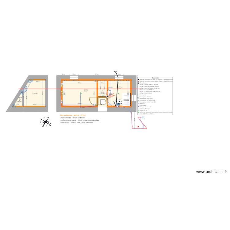 plan maison, RDC 2.2. Plan de 6 pièces et 50 m2