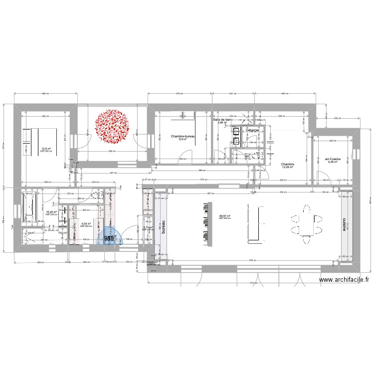 PLAN4B-4JUIN-Béton-CHANGEMENT CHAMBRE ET SDB -sans ouverture NORD-1 juin -134m2. Plan de 16 pièces et 134 m2