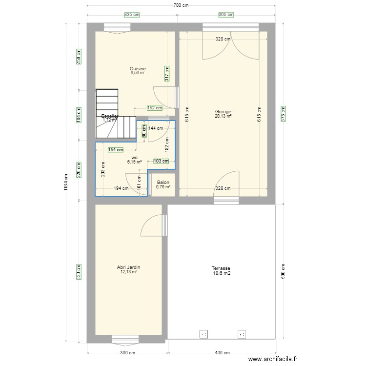 Sous Sol div 2023. Plan de 6 pièces et 49 m2