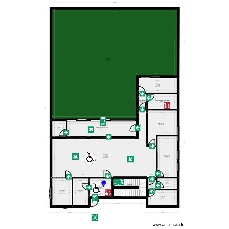 78M5F Projet 1 évac. Plan de 19 pièces et 443 m2