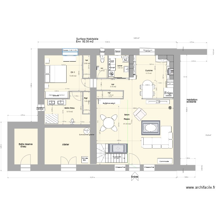 Loft Agrandissement R de C 6.bis. Plan de 2 pièces et 97 m2