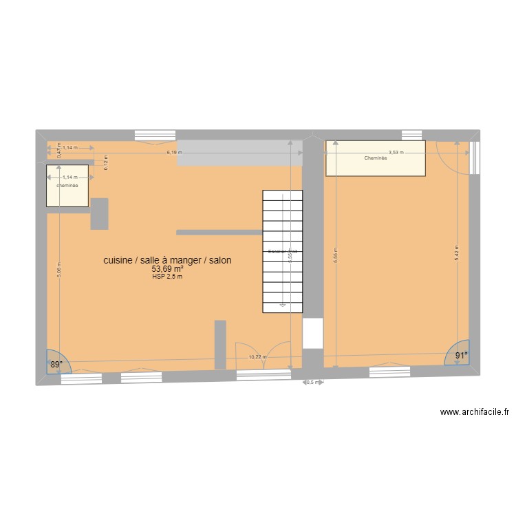 RDC sejour salon Bastide. Plan de 1 pièce et 54 m2