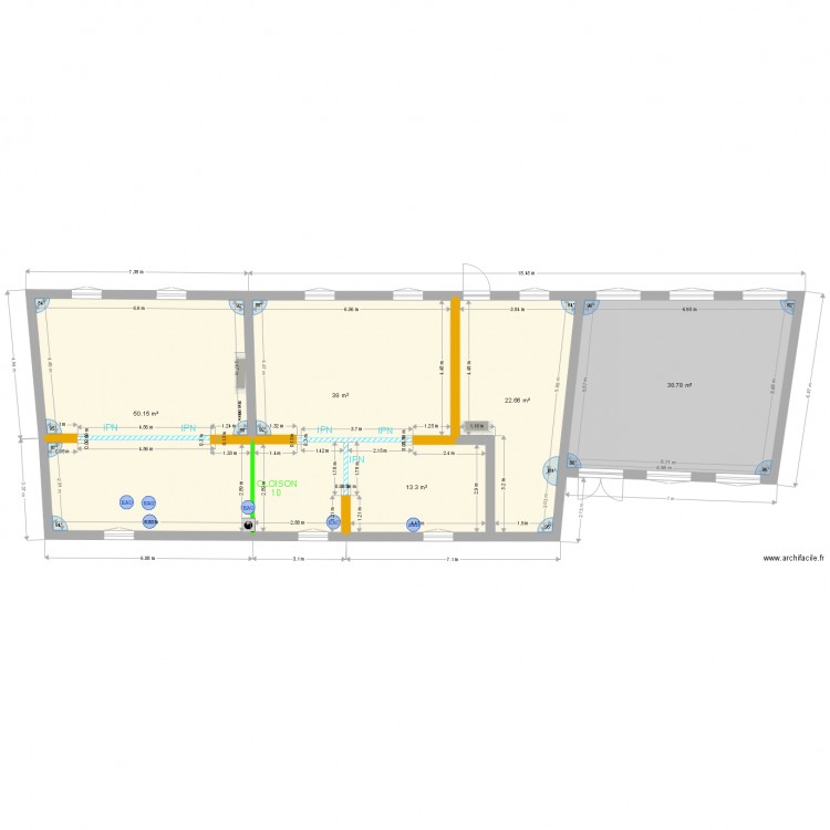 PLAN ETAGE SACRE COEUR ETAT INITIAL sans meubles et sans cloisons ET avec IPN ET une cloison PLAN 5 BIS. Plan de 0 pièce et 0 m2