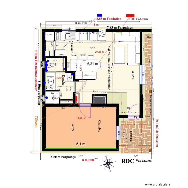 Nouveau plan maison Briouze. Plan de 4 pièces et 50 m2
