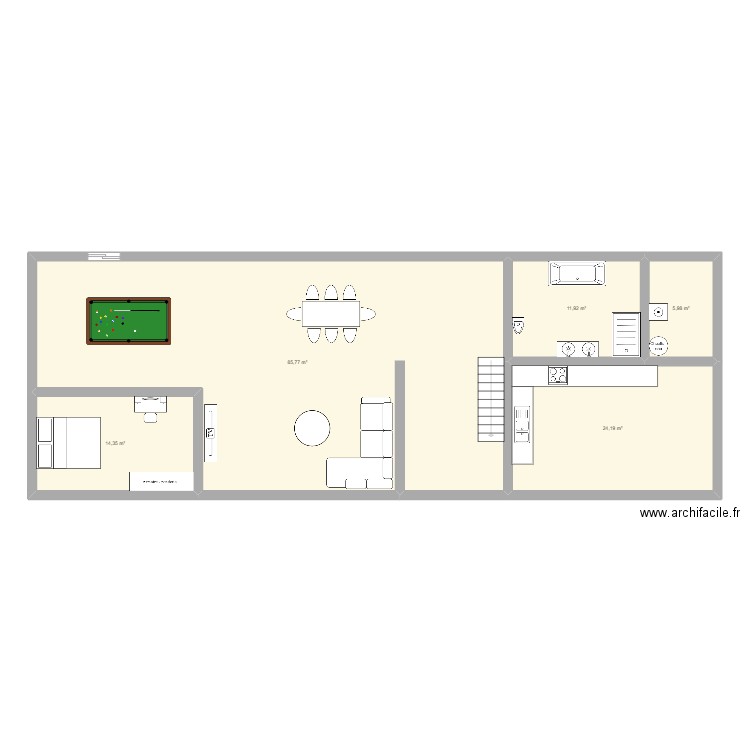 Maison RDC. Plan de 5 pièces et 142 m2