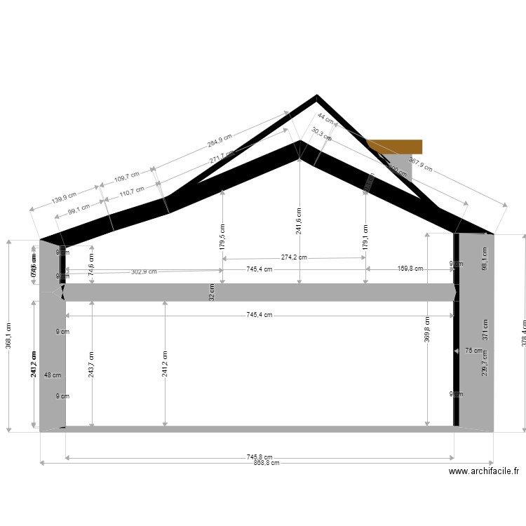 Pignon SUD avec coupe Mezzanine . Plan de 0 pièce et 0 m2