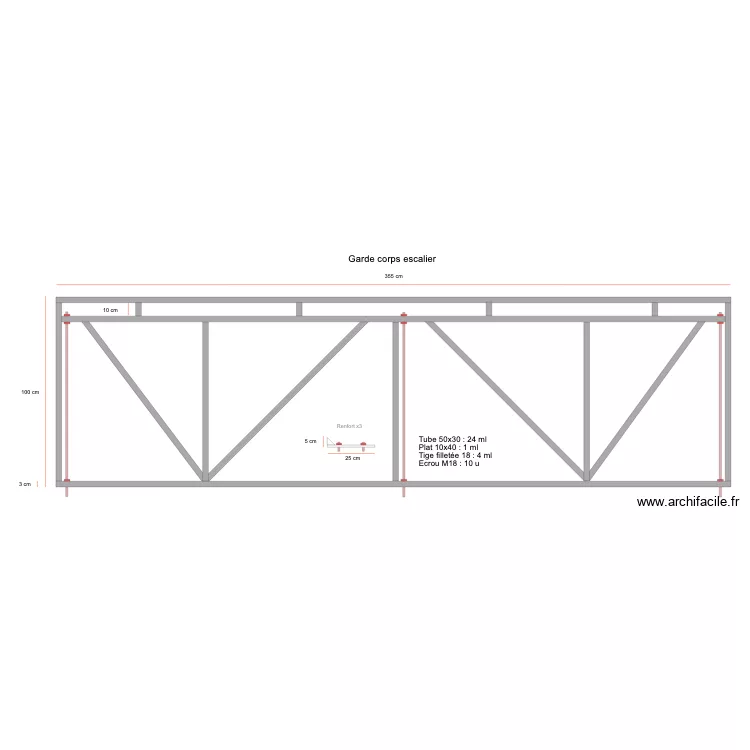 Garde corps escalier. Plan de 