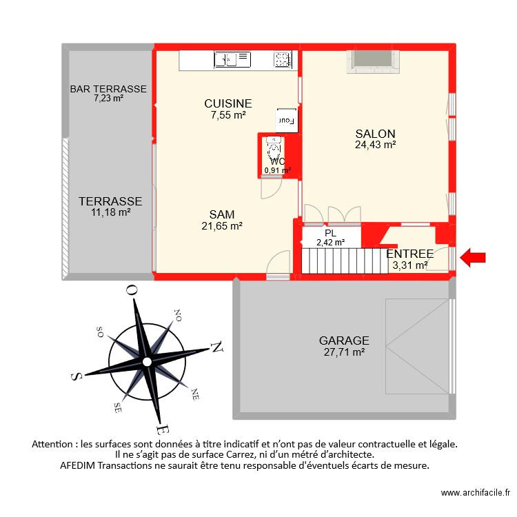 BI8710 RDC. Plan de 15 pièces et 108 m2