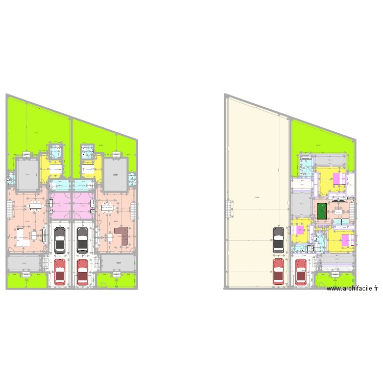 Duplex Jumeles Plan Pref v3. Plan de 45 pièces et 1002 m2