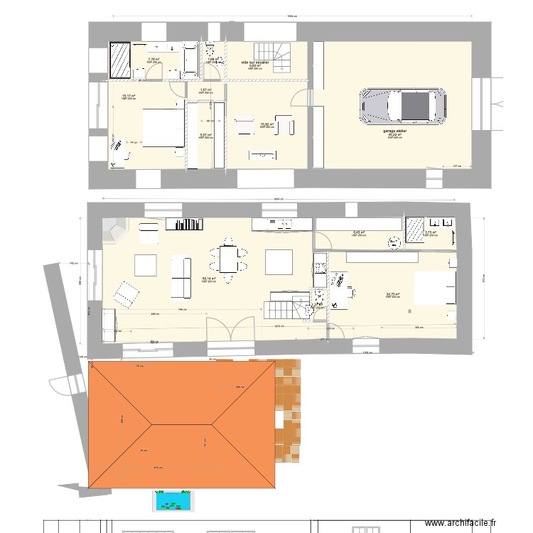 grange 23 janvier 21 alternative 3 2 RDC. Plan de 13 pièces et 195 m2